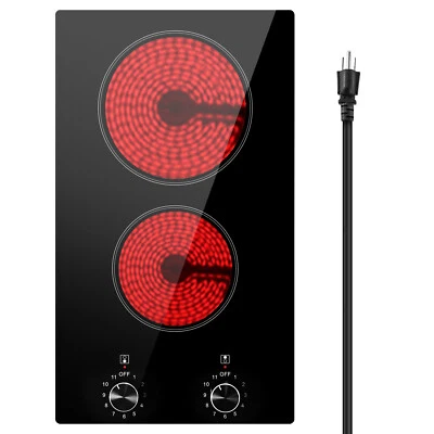 Estufa de vidrio de cerámica eléctrica incorporada de 12" 2 quemadores control táctil 110 V Foto 1 de 4