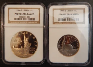1986 -S Liberty (S$1) & 1986-S Liberty (50C) NGC (PF 69) **ULTRA CAMEO** SET - Picture 1 of 9