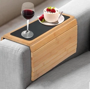 Bamboo Sofa Arm Tray Universal Couch Armrest Table Drink Holder Flexible - Picture 1 of 16