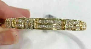 Brazalete brazalete vintage de diamantes creados en laboratorio redondo de 4 quilates enchapado en oro amarillo de 14 quilates 7 - Imagen 1 de 5