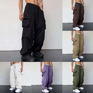 Men's Oversized Streetwear Sweatpants Y2k Hip Hop Cargo Parachute Pants - Picture 1 of 24