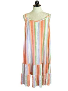 Vestido TORRID Trapecio Midi Challis Rayas Talla 3 (3X) Melocotón Rayas Sin Mangas - Imagen 1 de 10