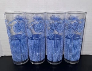 4 Vasos Starlyte De Colección Conos de Pino Ponderosa Rayas Brillo Texturizado Azul Usado en Excelente Condición - Imagen 1 de 14