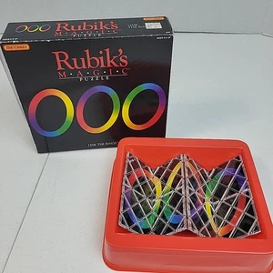 Vintage Rubiks Magic Puzzle Matchbox 1986 Link The Rings Brain Teaser in scatola - Foto 1 di 14