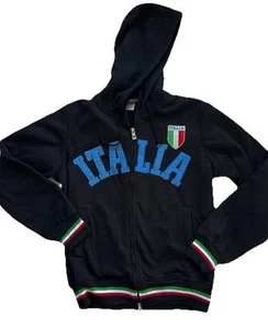 Italia Jacket Sz M Black Italy Soccer FIFA Desierto Full Zip Hooded Stripe Logo - Picture 1 of 11