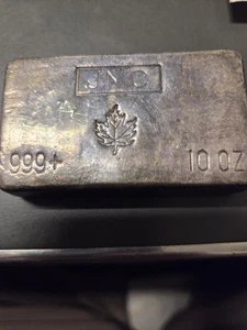 Vintage JMC Johnson Matthey versato 10 T-OZ .999 lingotto argento foglia d'acero - Foto 1 di 2
