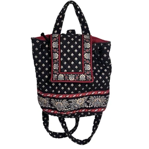Zaino Vera Bradley vintage nero rosso floreale con coulisse 100% cotone ritirato - Foto 1 di 20