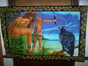 COTTON PRINTED TAPESTRIES BIKINI HUNTERS - 54 X 35 -TURKEY-WALL DECORATION - Picture 1 of 10