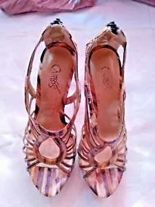 Women 4 1/4 inch Stiletto Peep Toe Platform shoes lacy mix color Sz 6 1/2 zipper - Picture 1 of 12