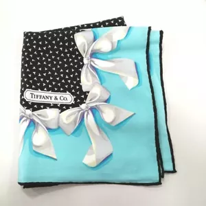 Tiffany Silk Scarf Large Ribbon T Dot Blue Black - Picture 1 of 12