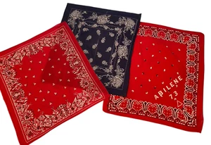 3 Vintage Bandanas Red & Blue WPL9939 Native American Teepee + Abilene - Picture 1 of 21
