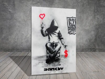 Banksy LOVE OR MONEY  Graffiti CANVAS STREET ART PRINT WALL 1033 - Image 1 of 4