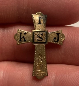 Prendedor Cruz Religiosa Antiguo Latón Monograma “I K.S.J.” Iniciales Dios Jesús A8-2 - Imagen 1 de 12