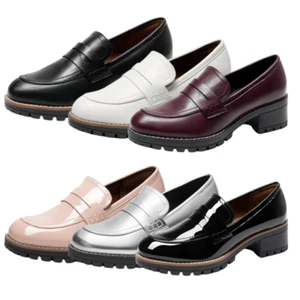 Women Low Chunky Heel Round Toe Comfortable Slip On Office Work Loafer Shoes - Picture 1 of 35