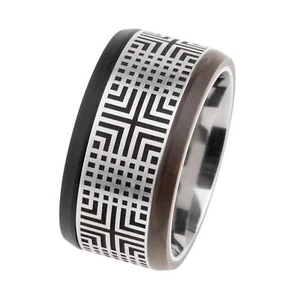 Anillo De Diseño Serio R419 De Seda Madera Negro Marrón Acero Inoxidable Grabado - Imagen 1 de 3