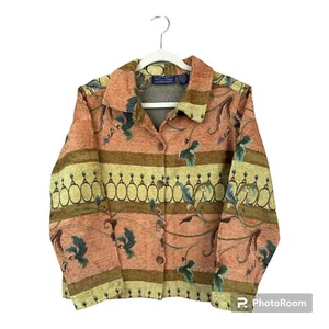 Vintage Willow Ridge Tapestry Jacket Medium Petite Floral Paisley Orange Yellow - Bild 1 von 3