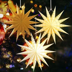 14-Pointed 18 Inch Hollow Out Paper Star Lanterns Brown White Christmas Lante... - Picture 1 of 7