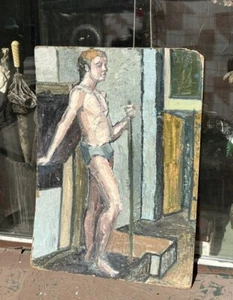 Dipinto vintage figurativo olio su tavola ritratto maschile dipinto autore anni 60 - Foto 1 di 2