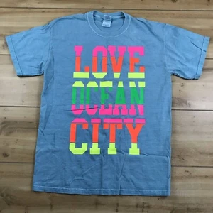 Ocean City Maryland T Shirt Men's Medium Neon Stitch Vintage 90s USA Blue Vtg - Picture 1 of 8