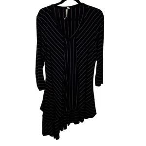 Comfy USA Womens V-Neck Tunic Top Striped Asymmetric Hem Size XL Black Stretchy - Picture 1 of 8