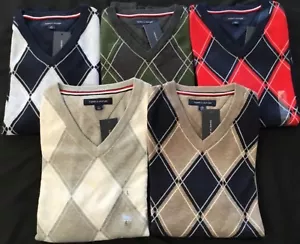 Tommy Hilfiger Para Hombre Suéter Argyla Pulóver Cuello en V Diamante Patrón Tejido Nuevo con Etiquetas - Imagen 1 de 16