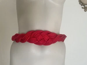 Vintage 80s Red Woven Braided Satin Rope Waist Belt New  - Picture 1 of 5