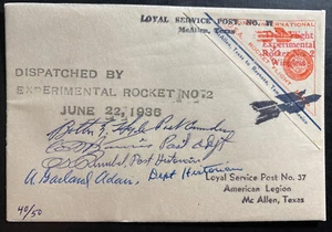 1936 McAllen TX USA Trial Flight Rocket 2 cover FFC To Reynosa Mexico Signed - Picture 1 of 2