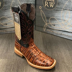 MEN'S RODEO COWBOY ALLIGATOR TAIL PRINT WESTERN SQUARE TOE BOOTS MEXICO PRODUCT - Picture 1 of 15