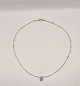 Dainty Faceted Aquamarine Necklace With Amethyst 9ct Handmade - Picture 1 of 10