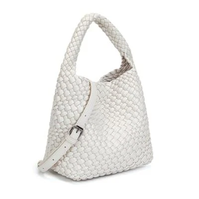 Bolsos de cuero tejido para mujer anudados mujeres bolso de mano diseñador hombro blanco a Foto 1 de 4