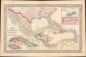 1866 West Indies Mexico Caribbean Cuba Mitchell map 22.8" x 15.2" Antique - Picture 1 of 5