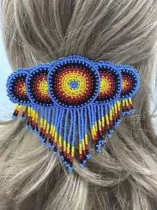 Handmade beaded Lavender, Black Native style fringe French barrette - Picture 1 of 5