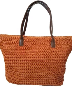 Tote Bag H&M Woven Beachy Handbag Vintage Boho Style Orange Purse - Picture 1 of 10
