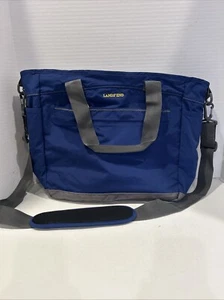 NWOT Lands End Blue Gray Yellow Nylon Blend Laptop Shoulder Strap messenger bag - Picture 1 of 12