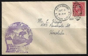 US 1931 HONOLULU HAWAII NAVY SEA POST USTP ON SS PRES HOOVER BATTLE SHIP - Picture 1 of 1