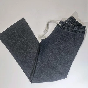 Roxy Linen Blend Pants Womens Small Distressed Grey Tie Waist Bootcut Minimalist - Imagen 1 de 8