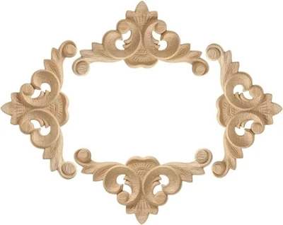 4 piezas calcomanías de madera talladas en esquina apliques puerta muebles sin pintar decoración del hogar Foto 1 de 4