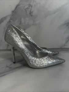 Guess Glitter Sparkle “Carrie” Stiletto High Heels Silver Size 6M - Picture 1 of 7
