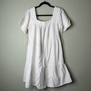 Rails Valentina White Short Sleeve Square Neck 100% Cotton Dress Women's Medium - Picture 1 of 10