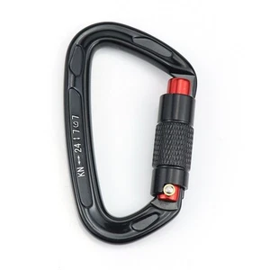 Secure 24KN Auto Lock Carabiner for Climbing and Rappelling Black Red Color - Afbeelding 1 van 4