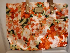 Calvin Klein Floral Bright Colored Purse Large Tote Gold Hardware - Picture 1 of 19