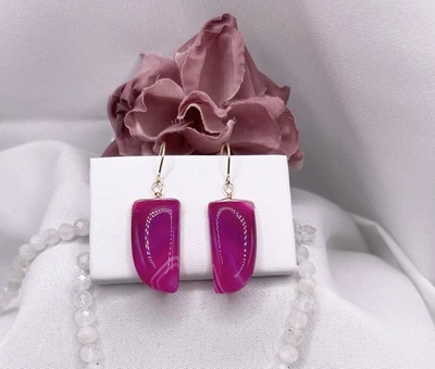 Agate Earrings - Natural Briolette - Pink -  14K Gold Filled - Image 1 of 4