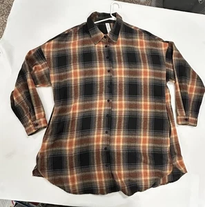 Oversized Button Down Flanell Western Shacket Longshirt kariert orange Damen XXL - Bild 1 von 13