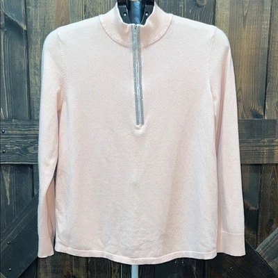 Chicos Half Zip Sweater 1 M Bling Luxe Soft Stretch Neutral Preppy Active Pink - Image 1 of 4