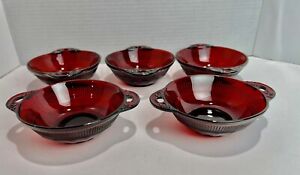 Set of 5 Vintage Anchor Hocking Ruby Red Coronation Bowl 4.5"