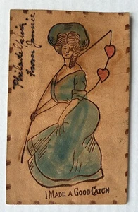 Hermosa dama en vestido azul postal de cuero 1906 7994c - Imagen 1 de 2