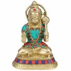 Brass Hanuman Ji Murti in Blessing Posture with Gada Sitting Idol Statue