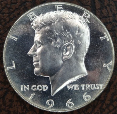 Moneda de medio dólar Kennedy 1966 SMS de plata como nueva de Estados Unidos 50C DDO doble matriz anverso Foto 1 de 3