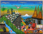 Equateur Art Populaire Primitif Peinture sur Cuir