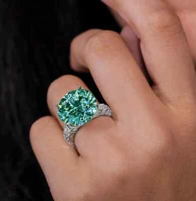 RARE 12.00 Ct Certified Round Cut Blue Treated Diamond Solitaire Ring 925 Silver - Image 1 of 4